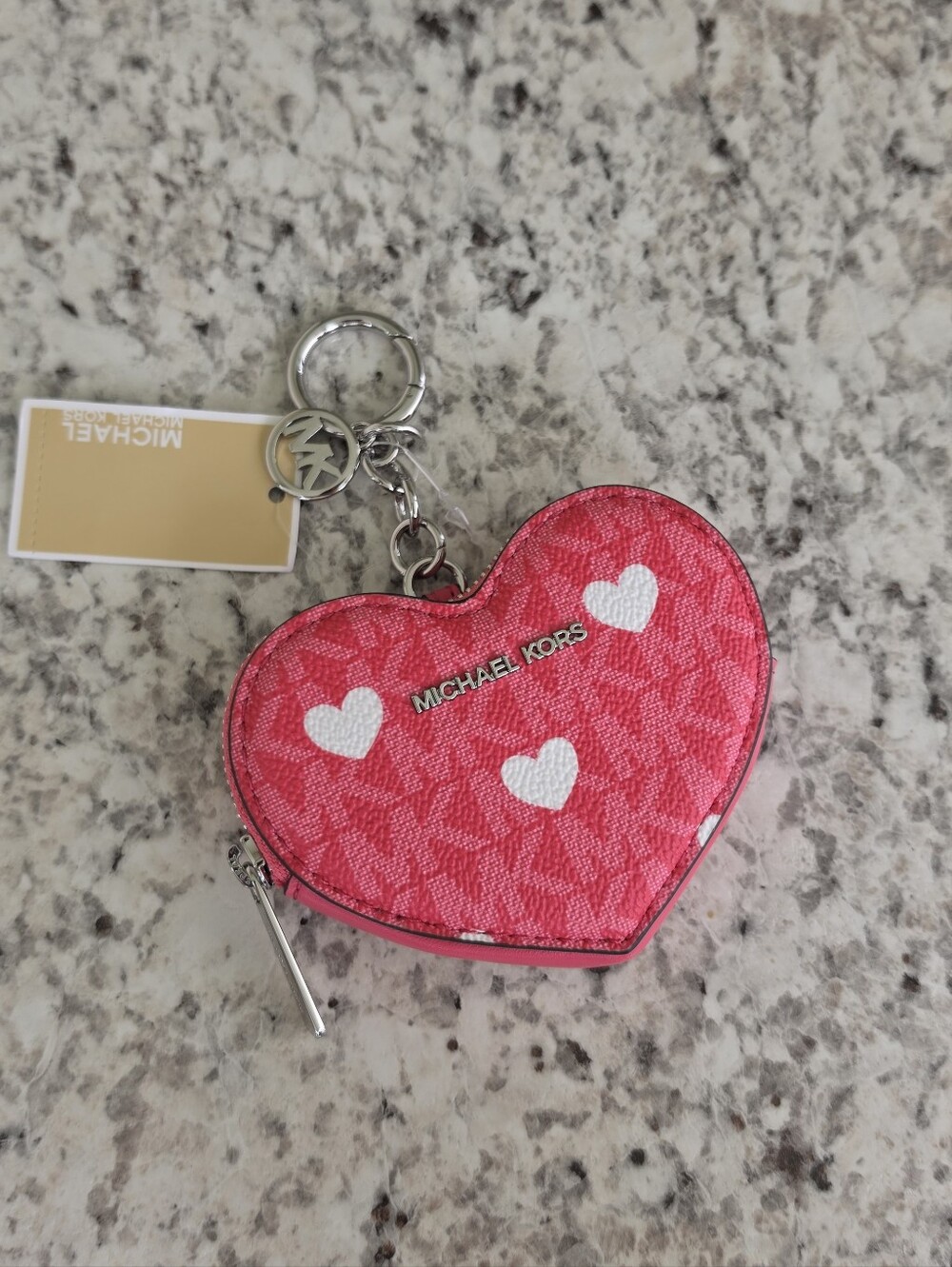 Michael Kors Jet Set Small Printed Signature Logo Pink Heart Coin Pouch
